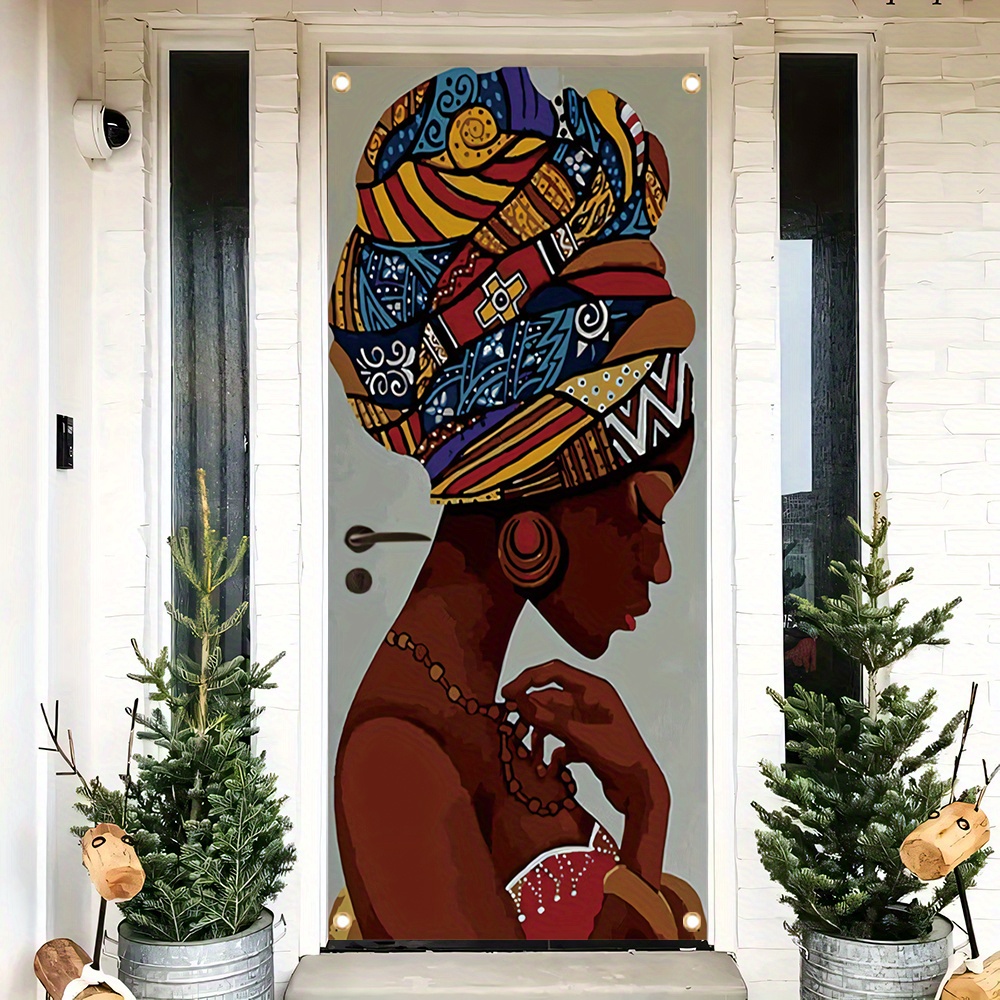 

1pc, African Woman Door Cover Banner (70"x35"), Contemporary Art Decor With Hanging Rope, Colorful Entryway Home Decor, Indoor/outdoor Vibrant Door Poster Banner
