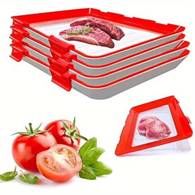 

2pcs Storage Trays, Food Plastic Preservation Tray, Stackable Food Tray, Reusable Creative Fresh Tray, For Meat, Fruit And Vegetable, Kitchen Organizers And Storage, Kitchen Accessories