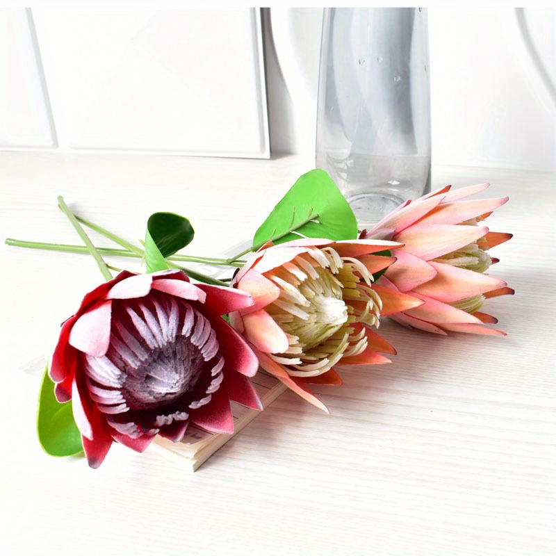 Uma unidade de Flor Artificial de Protea Cynaroides com Flocagem, 17.71in/45cm, Estilo Moderno Simples, Haste Única, Decoração de Casamento, Arranjo Floral Falso, Ramo de Plástico Para Casa & Evento