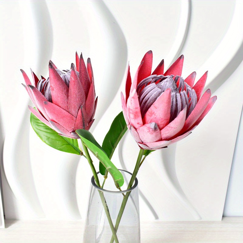 Uma unidade de Flor Artificial de Protea Cynaroides com Flocagem, 17.71in/45cm, Estilo Moderno Simples, Haste Única, Decoração de Casamento, Arranjo Floral Falso, Ramo de Plástico Para Casa & Evento