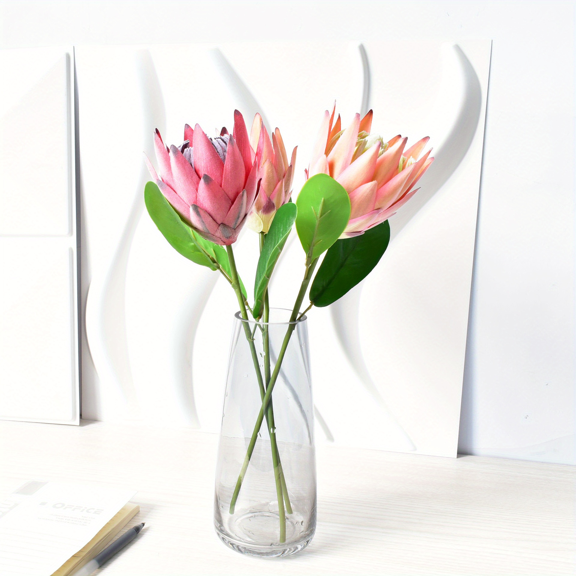 1 buchet artificial de floare Protea Cynaroides, 17.71in/45cm, stil modern simplu, tulpina singura, decor de nunta, aranjament floral fals, buchet din plastic pentru casa si evenimente