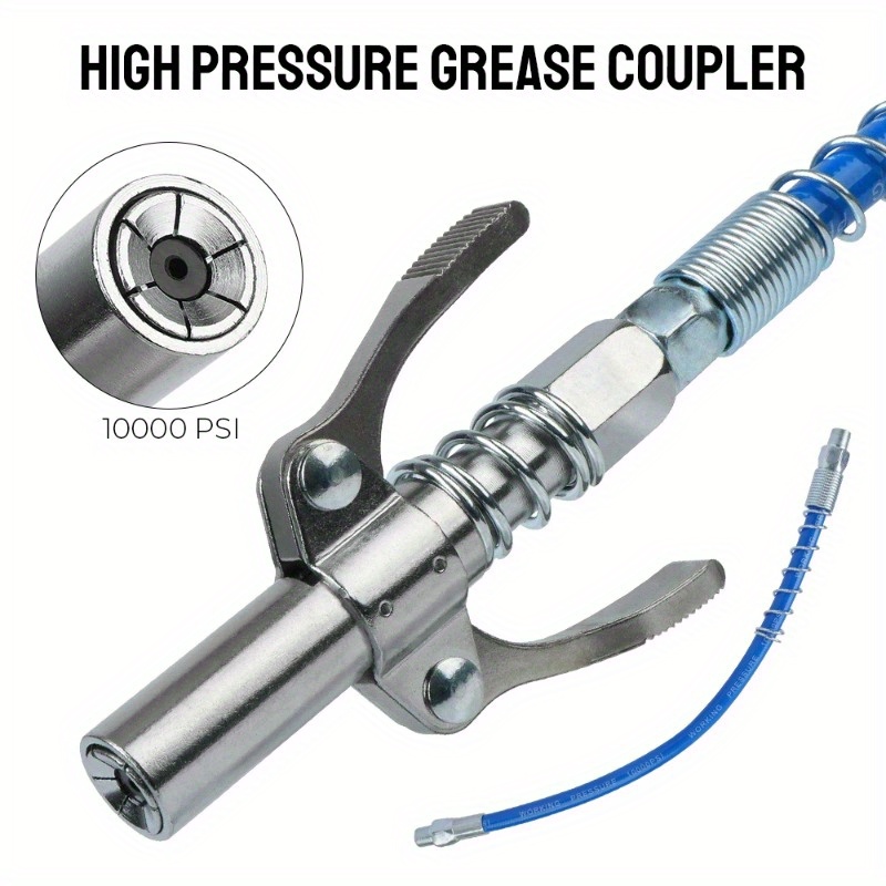 

High Pressure Grease Coupler, Grease Nozzle Fitting, Stainless Steel Lock Clamp Type Grease Adapter Nozzles For Fast To Lock And Release, Argent 100cm Hose