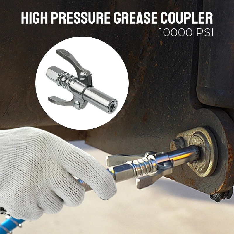 

High Pressure Grease Coupler Grease Nozzle Fitting Stainless Steel Lock Clamp Type Grease Adapter Nozzles For Fast To Lock And Release, Argent 100cm Hose