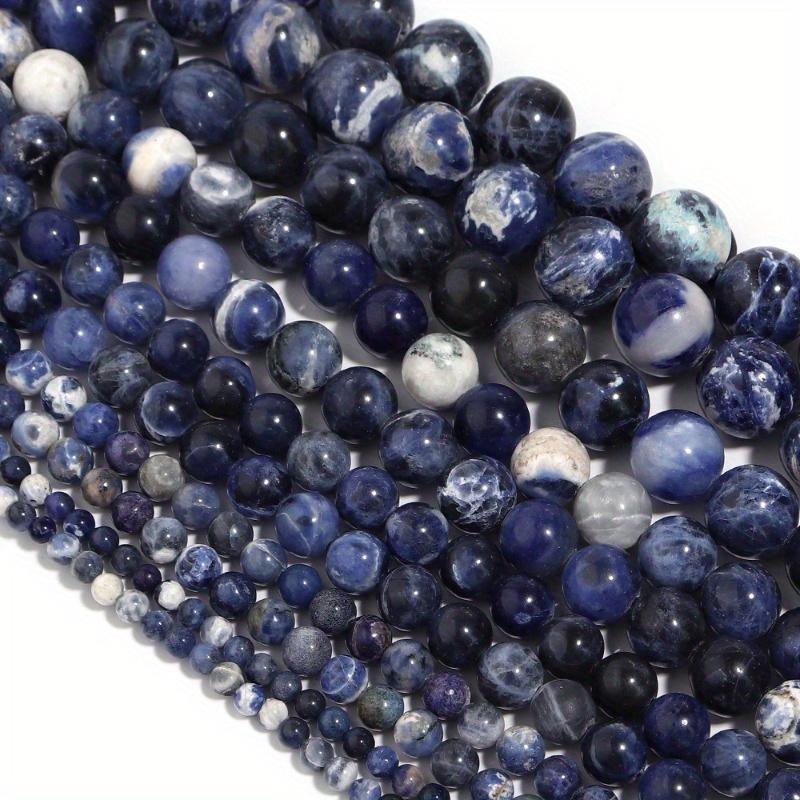 

1pc 15inch Beaded Chain, Natural Blue Sodalite Gemstone Beads, Multiple Sizes For Choice, Suitable For Diy Jewelry Making