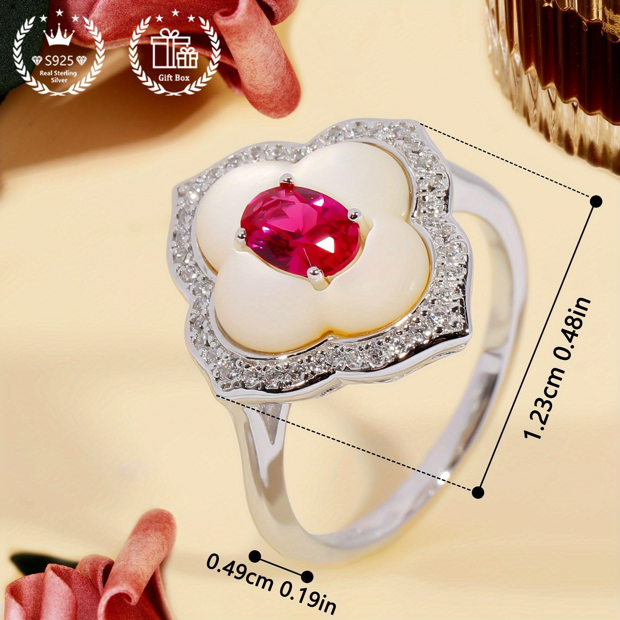   elegant 925 sterling silvery ring with red cubic zirconia vintage     engagement wedding   wear details 1