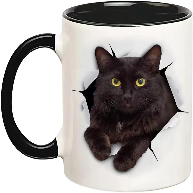 1pc, 11oz Black "cat Pattern" Ceramic Coffee Mug - Perfect Gift For Cat Lovers, Birthdays, Anniversaries, And Summer Parties