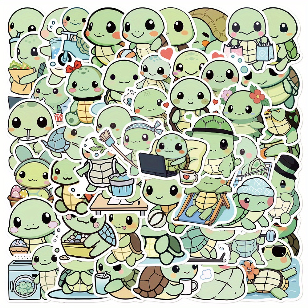 50pcs Tortoise Easy Pet Animal Cute Doodle Aesthetics Cartoon Deacls Stickers Pack Suitcase Water Bottle Laptop Skateboard Luggage Party Decoration Gift
