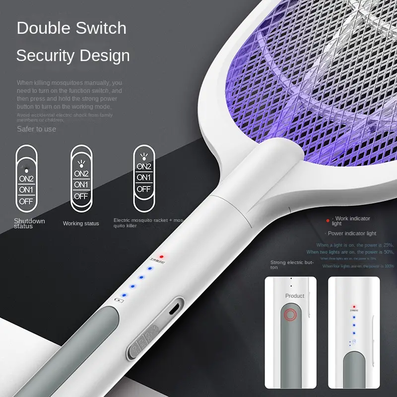 1pc 2 in 1 electric mosquito swatter usb household rechargeable electric shock type dual purpose mosquito killer lamp fly swatter mosquito trap pest control summer essentials household gadgets details 3