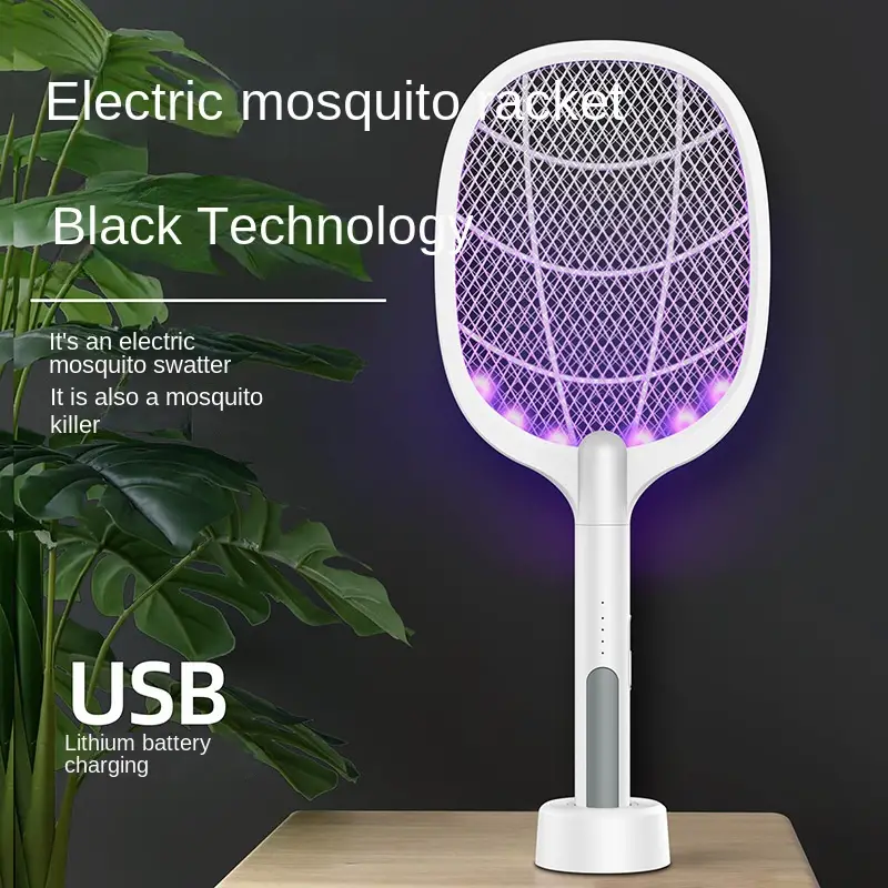 1pc 2 in 1 electric mosquito swatter usb household rechargeable electric shock type dual purpose mosquito killer lamp fly swatter mosquito trap pest control summer essentials household gadgets details 2