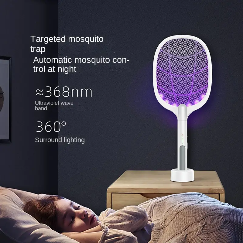 1pc 2 in 1 electric mosquito swatter usb household rechargeable electric shock type dual purpose mosquito killer lamp fly swatter mosquito trap pest control summer essentials household gadgets details 0