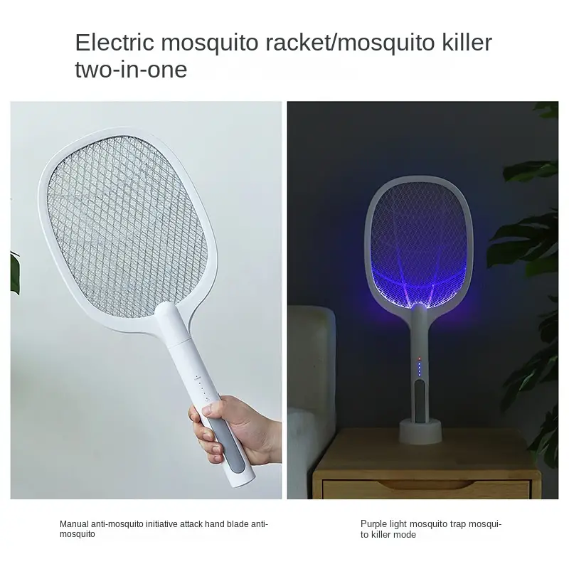 1pc 2 in 1 electric mosquito swatter usb household rechargeable electric shock type dual purpose mosquito killer lamp fly swatter mosquito trap pest control summer essentials household gadgets details 4