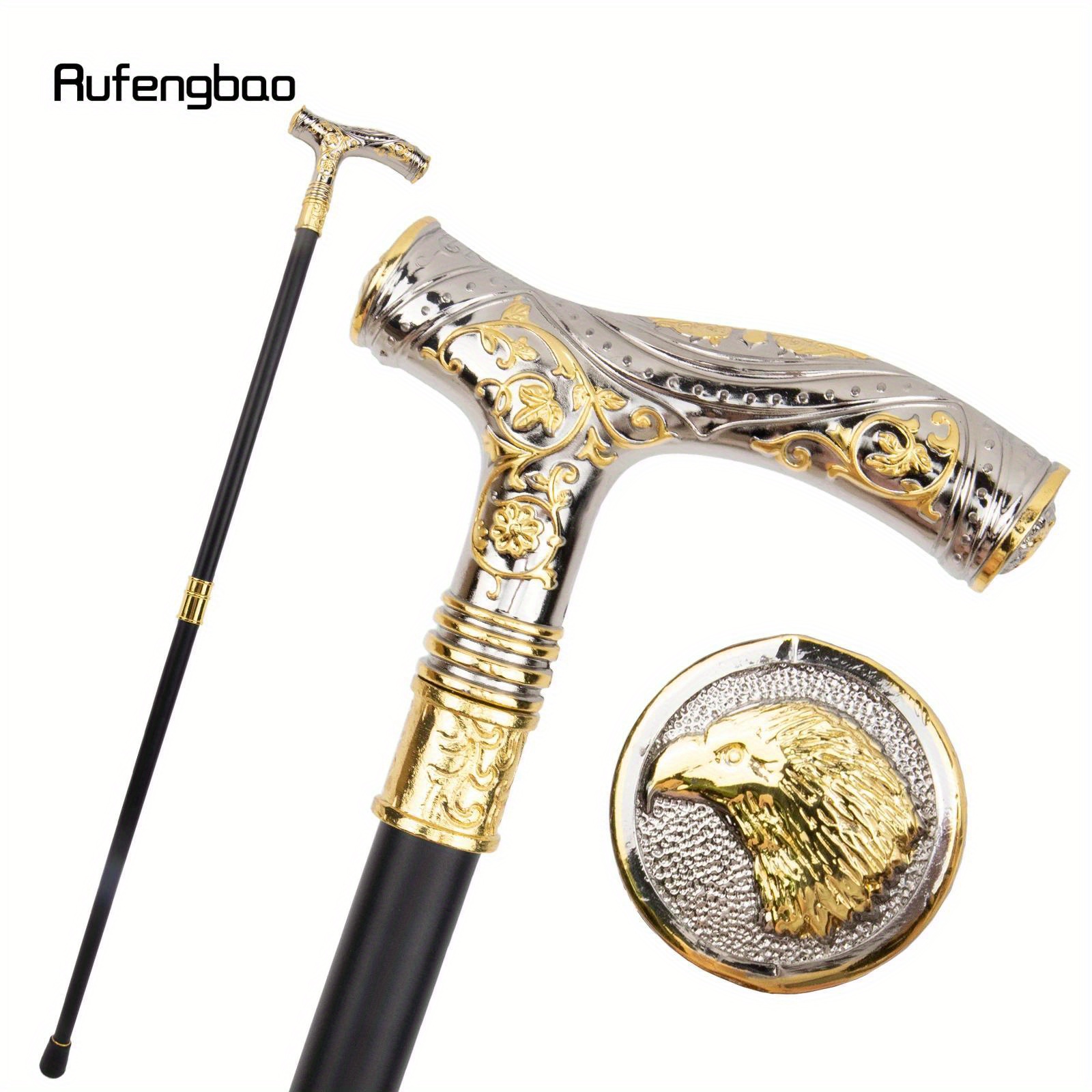 Image of Flower Eagle Cane, 93cm, Elegant Gentleman Crosier Knob Stick, Alloy, Fashionable Aid For Men, Rufengbao, Durable And , For Cosplay & Party