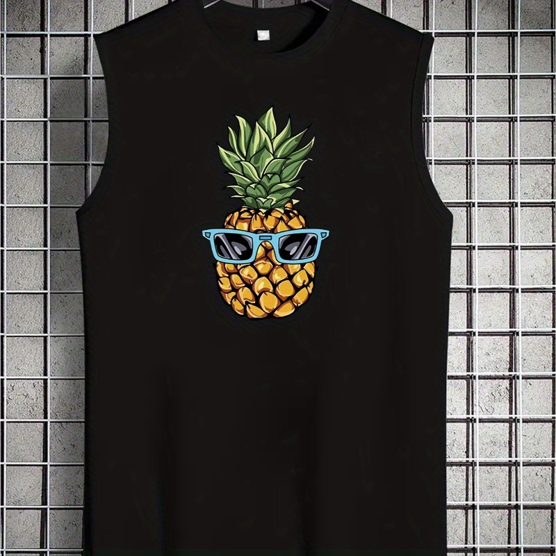

Pineapple With Sunglasses Print Summer Men's Quick Dry Moisture-wicking Breathable Tank Tops, Athletic Gym Bodybuilding Sports Sleeveless Shirts, For Running Training, Men's Clothing