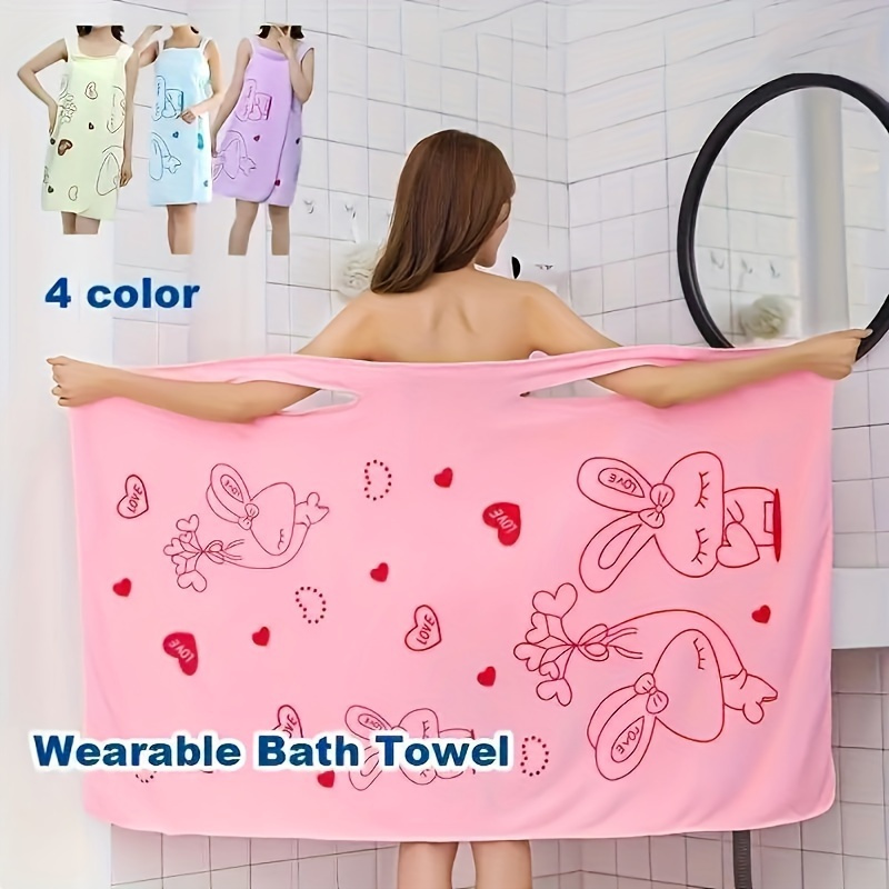 

Microfiber Wearable Bath Towel, Cartoon Beach Towel, Soft Spa Bathrobe Wrap For Women, Skin-friendly, Lightweight, Contemporary Style, Hand Washable Oblong Towel