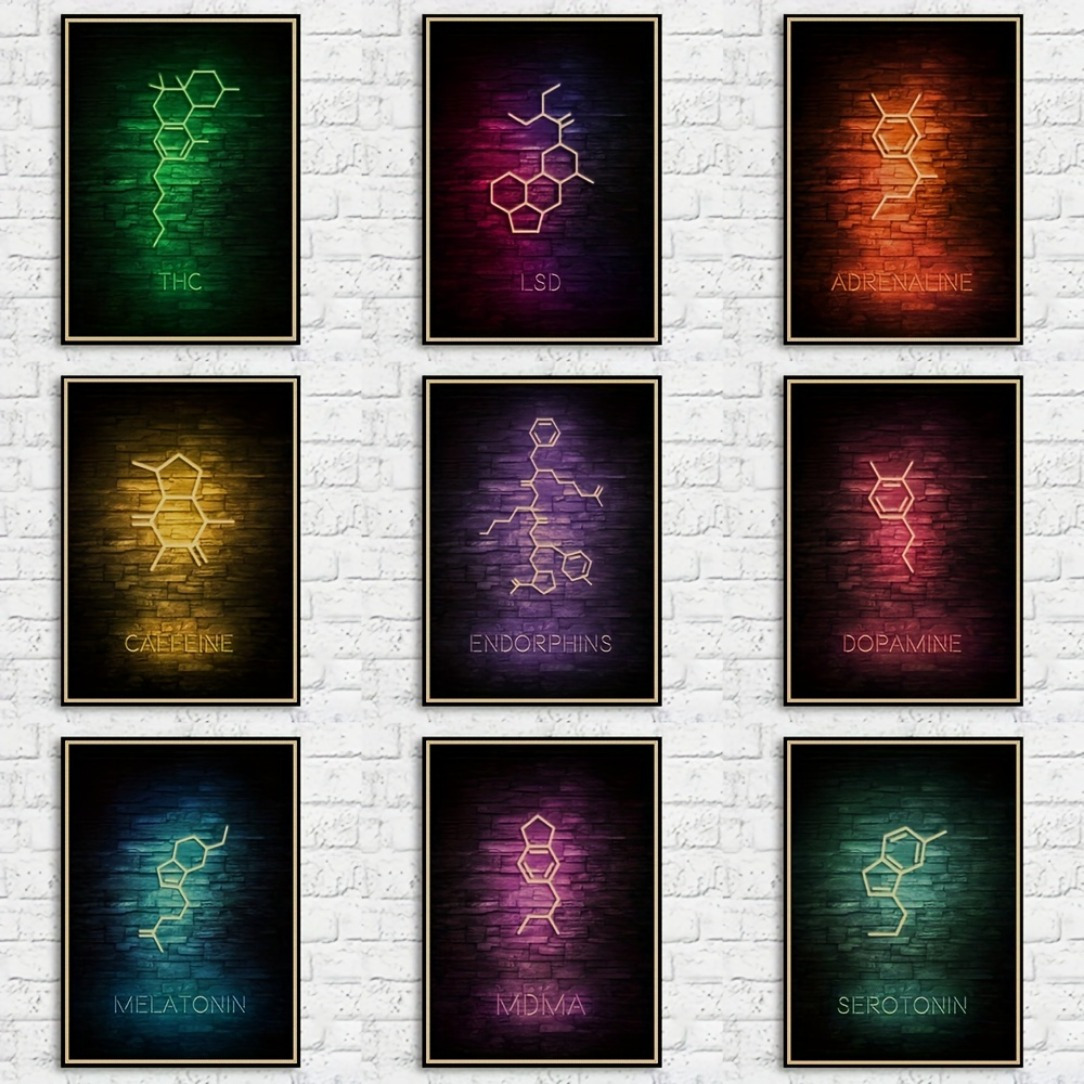 

9pcs Set Trendy Neon Art Posters - Vibrant, Reusable Wall Decor For Bedroom, Office, Living Room - Easy To Hang, High-, 8x10 Inches, Room Decor