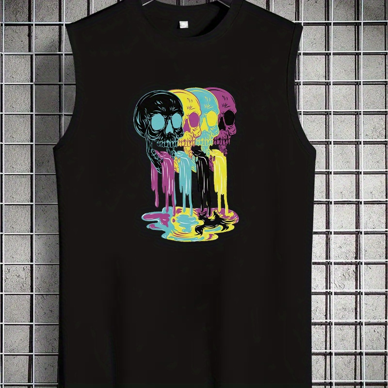 

Skulls Print Summer Men's Quick Dry Moisture-wicking Breathable Tank Tops, Athletic Gym Bodybuilding Sports Sleeveless Shirts, For Running Training, Men's Clothing