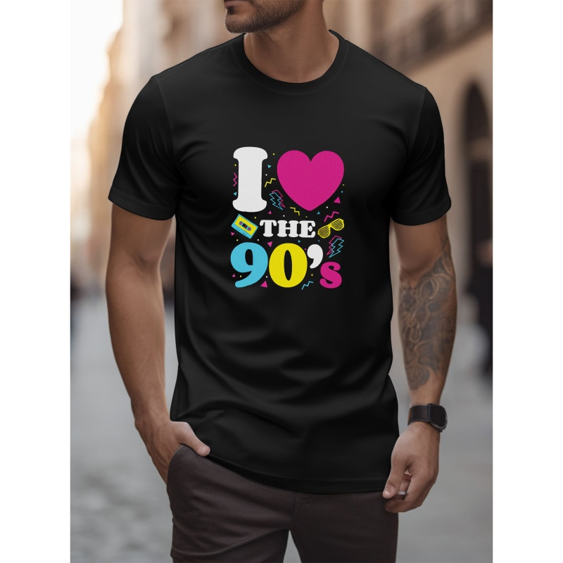 

Men's I Love The 90's Graphic Print T-shirt, Casual Short Sleeve Crew Neck Tee For Outdoor, Men's Clothing