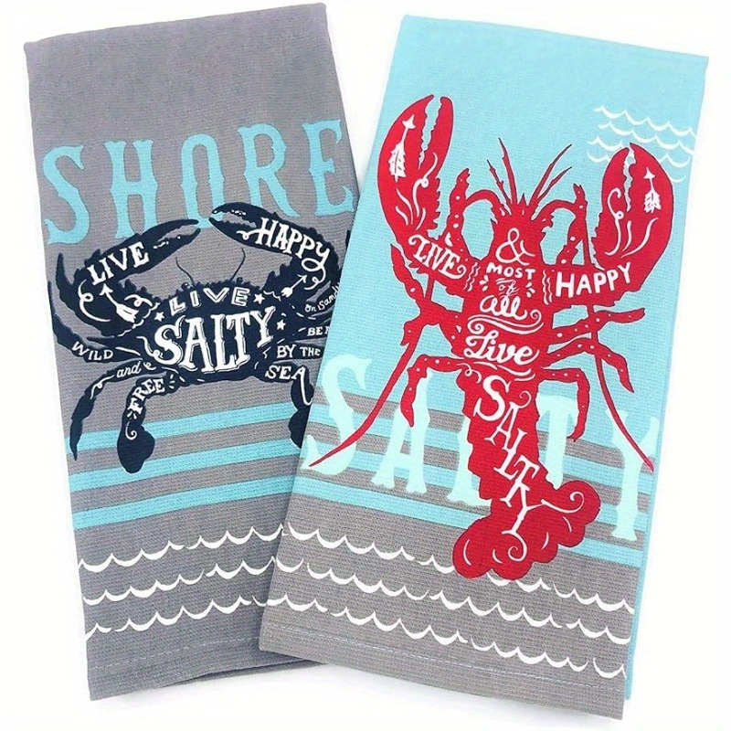 

2pcs, Hand Towels, Crab And Lobster Printed Kitchen Hand Towels, Ultra-soft Microfiber Decorative Dish Cloths, Absorbent Drying Towels For Kitchen Decor & Cleaning