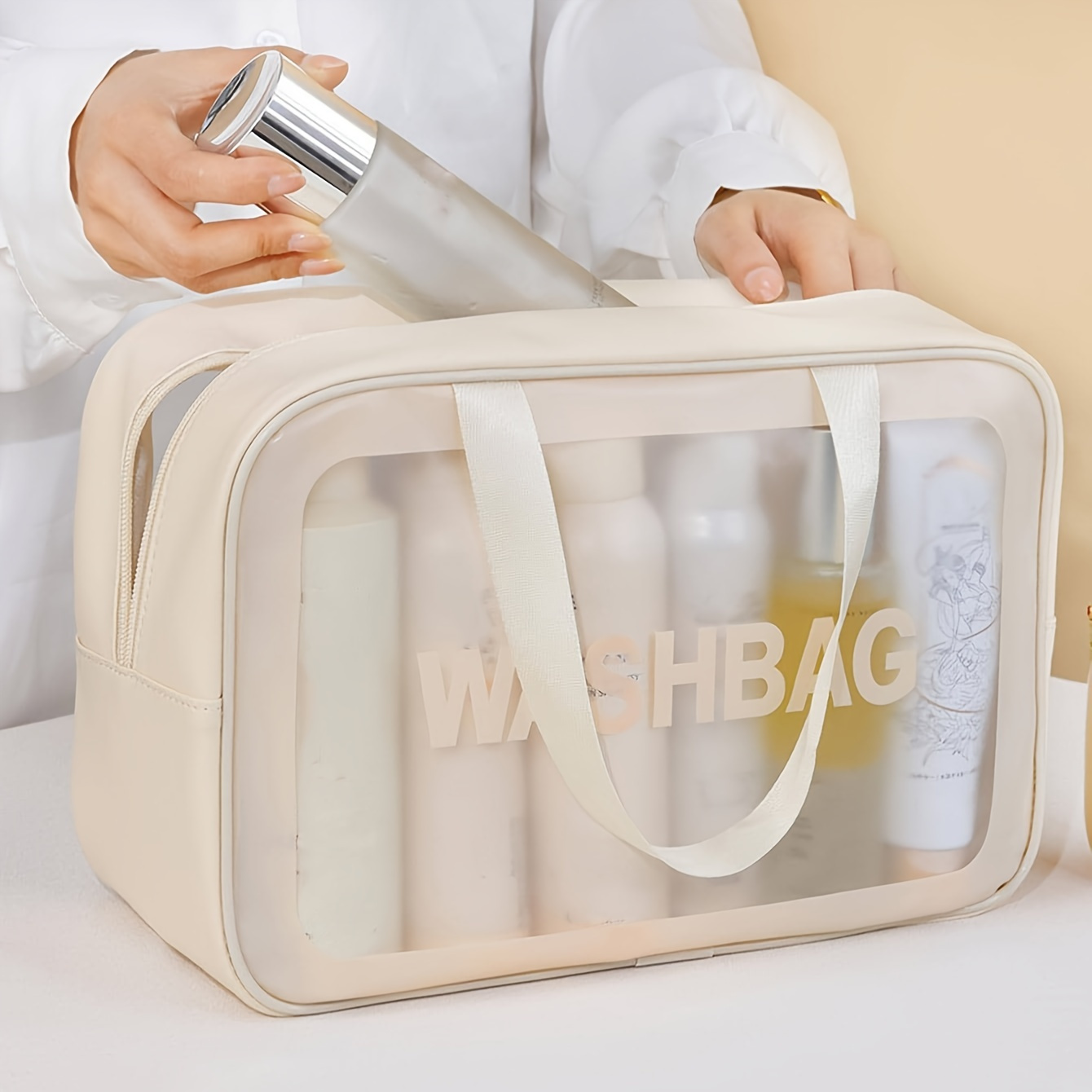 

Fashionable Waterproof Pu Cosmetic Bag - Spacious, Transparent Travel Makeup Organizer, Chic Large-capacity Toiletry Storage
