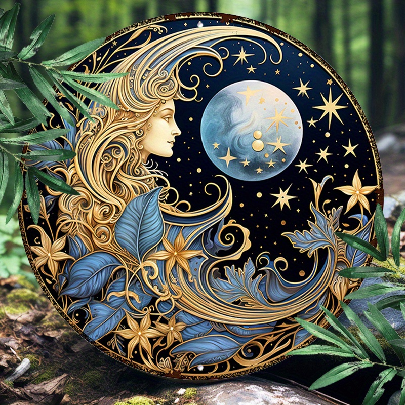 

1pc 8x8inch(20x20cm) Round Aluminum Sign Metal 2d Sign Metal Wall Sign Celestial Sun Moon Sign For Home Decor, Wall Decor