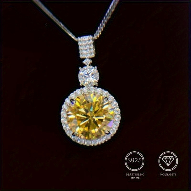 

1pc 6 Carat Yellow Moissanite Round Pendant Necklace, Anniversary Gift Exquisite Birthday Gift