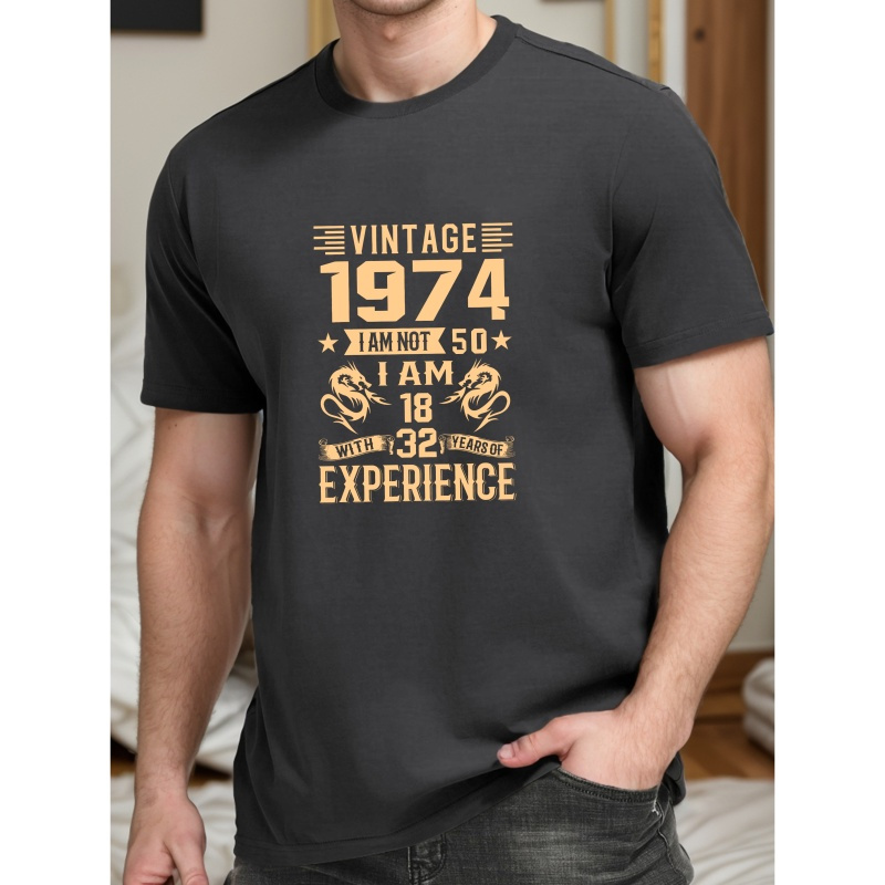 

Vintage 1974... Print Tee Shirt, Tees For Men, Casual Short Sleeve T-shirt For Summer