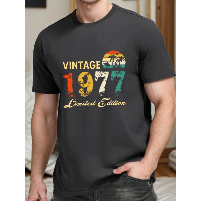 

Vintage 1977 Print Tee Shirt, Tees For Men, Casual Short Sleeve T-shirt For Summer