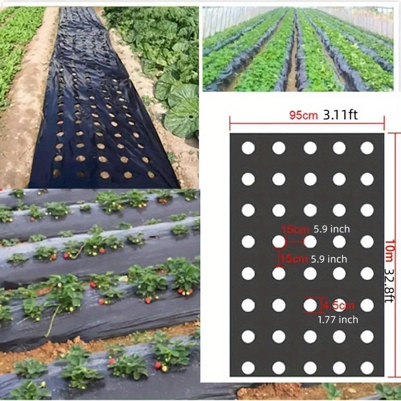 

1 Pack, Agro Control Plastic Mulch Film, 95cm X 10m (3.11ft X 32.8ft), Black Ground Cover With Pre-punched Holes For Gardening, Temperature Regulation And Barrier