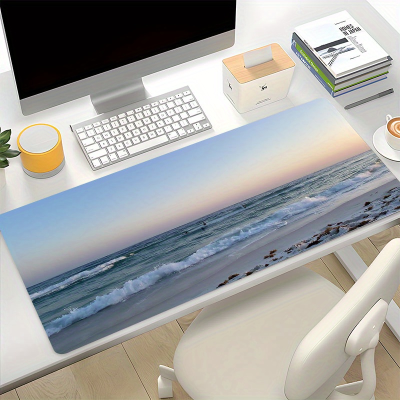 

Sea Side Waves Scenery Large Mouse Pad Sunset Computer Hd Desk Mat Keyboard Pad Natural Rubber Non-slip Office Mousepad Table Accessories As Gift For Boyfriend Girlfriend Size 35.4x15.7in