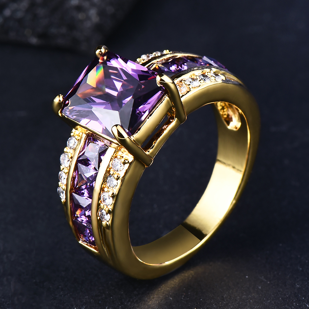 Fashion Exquisite Ring, Rectangle Cut Purple Stone, Engagement Gift