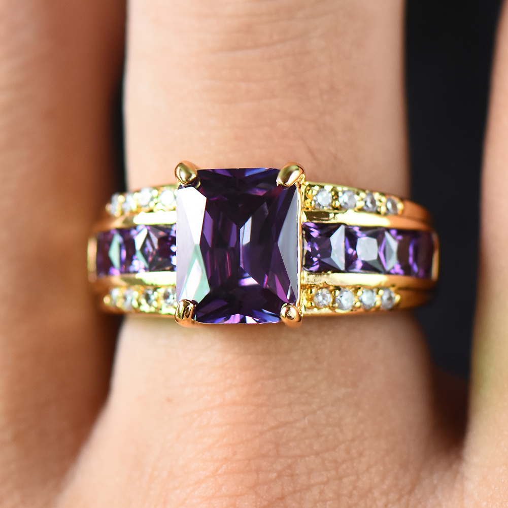 Fashion Exquisite Ring, Rectangle Cut Purple Stone, Engagement Gift
