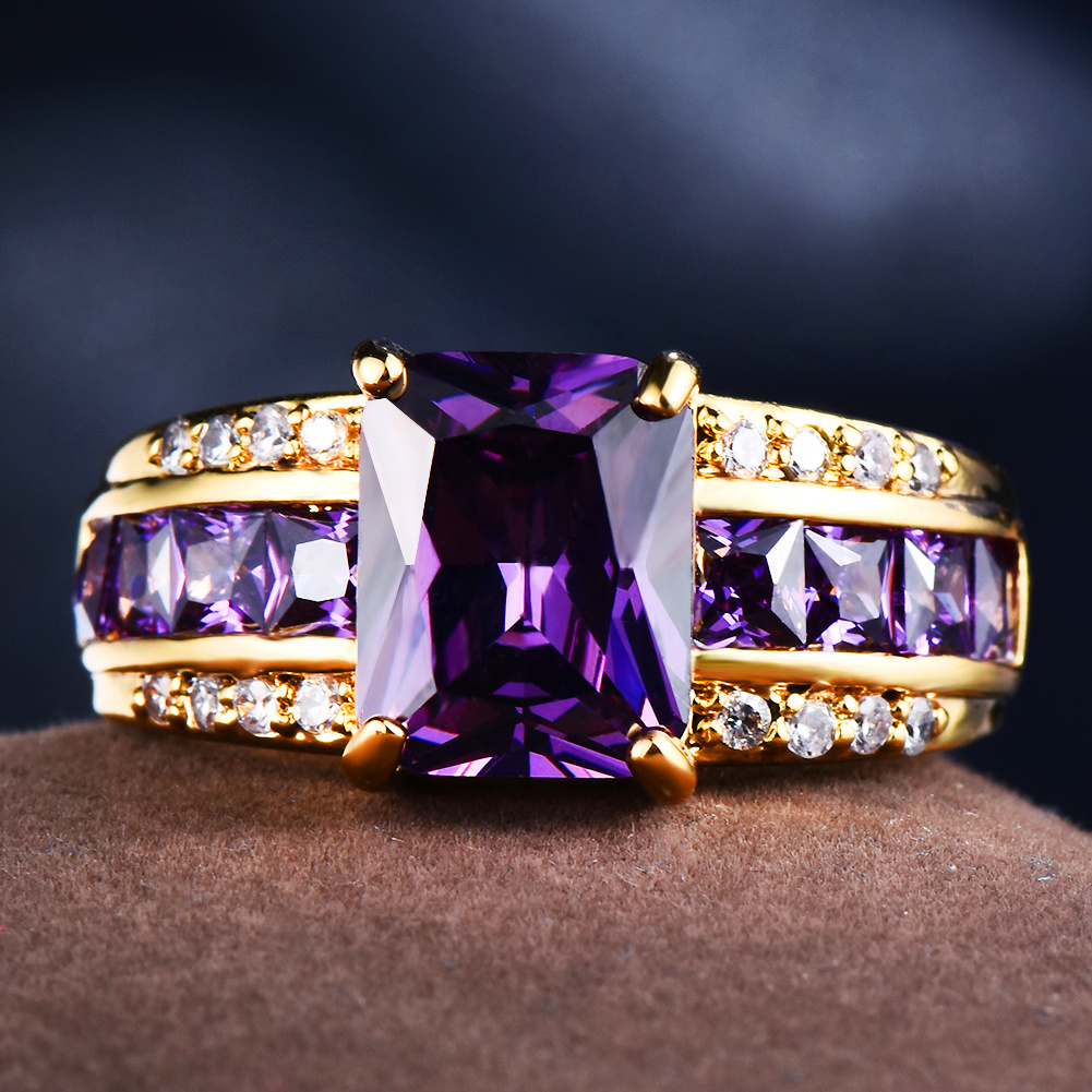Fashion Exquisite Ring, Rectangle Cut Purple Stone, Engagement Gift