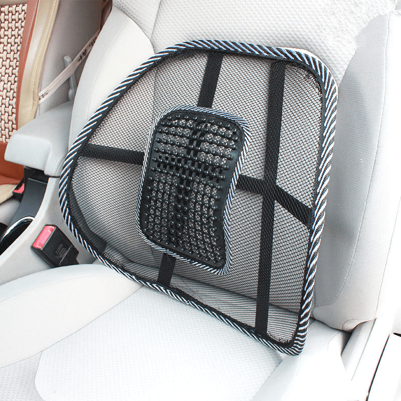 TEMU Breathable Mesh Lumbar Support Seat Cushion With Massage Pad - Black And White, Cloth Surface Material, Fits Most Vehicles