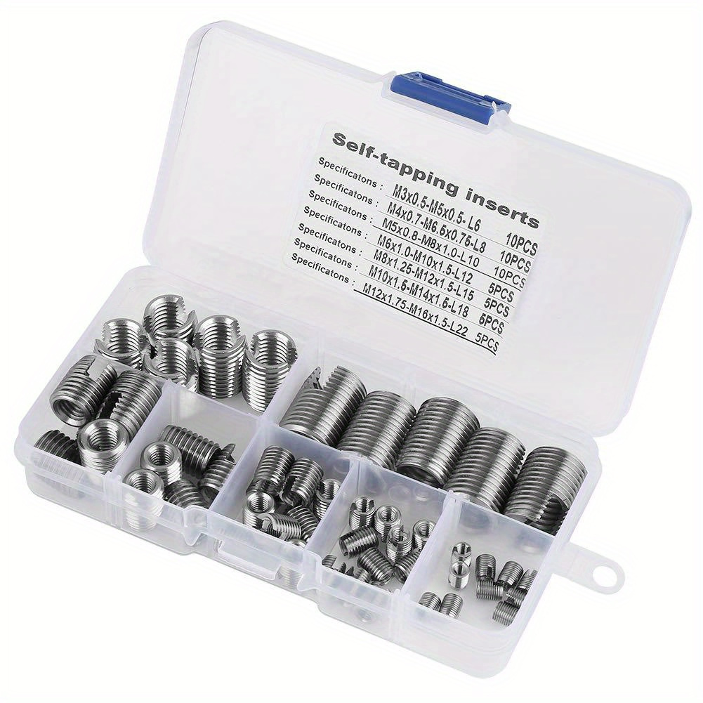 

50pcs Quick Thread Insert With Storage Case, M3 Self Tapping Thread Insert, Stainless Steel Inner Thread Self Tapping Thread Inserts Set, Thread Reinforce Repair Tool