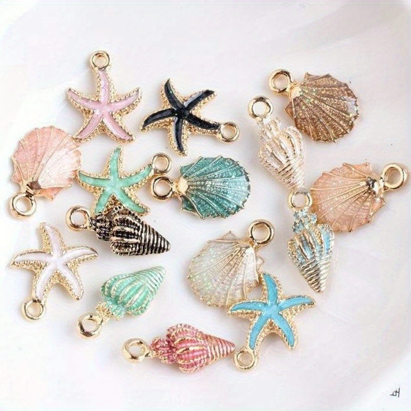 

15pcs Sparkling Sea Shell & Starfish Alloy Charms - Create Enchanting Diy Beach-themed Jewelry Summer Party Home Room Decor Diy Jewelry Making
