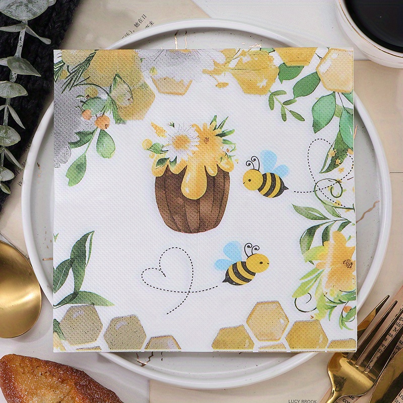 Image of 20pcs & Floral Print Disposable Napkins - 2-ply Paper Guest Towels With Hexagonal Honeycomb Design For Parties, Festivals & Gatherings, Spring Theme, Party Decoration, Diy Material, Restaurant Decor