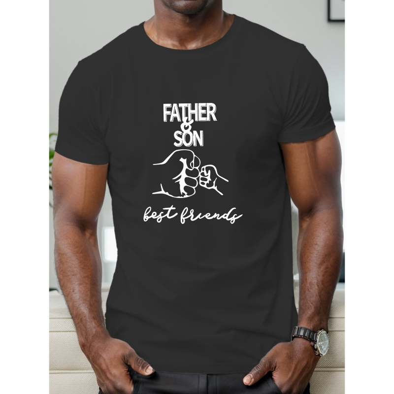 

Father & Son Print Men's Short Sleeve T-shirts, Comfy Casual Elastic Crew Neck Tops For Men's Outdoor Activities
