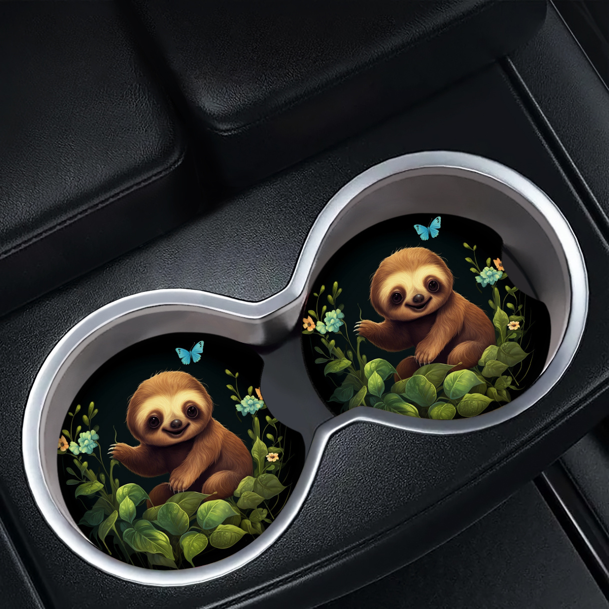 

2pcs Sloth Foam Coasters, Absorbent Car Cup Holder Coasters, Car Interior Accessories