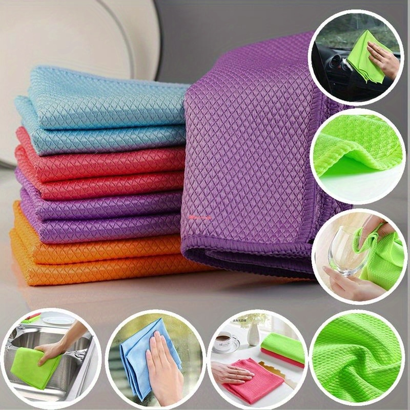 10pcs fish scale magic cleaning cloths reusable   for glass mirrors dishes ideal for   room car cleaning supplies screens cleaning tools details 1