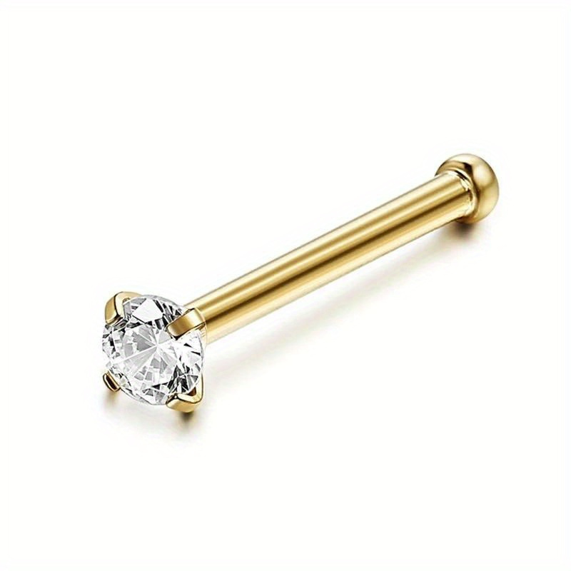 TEMU Elegant Hypoallergenic Stainless Steel Nose Stud With Sparkling Cubic Zirconia - Perfect For Weddings & Casual Attire