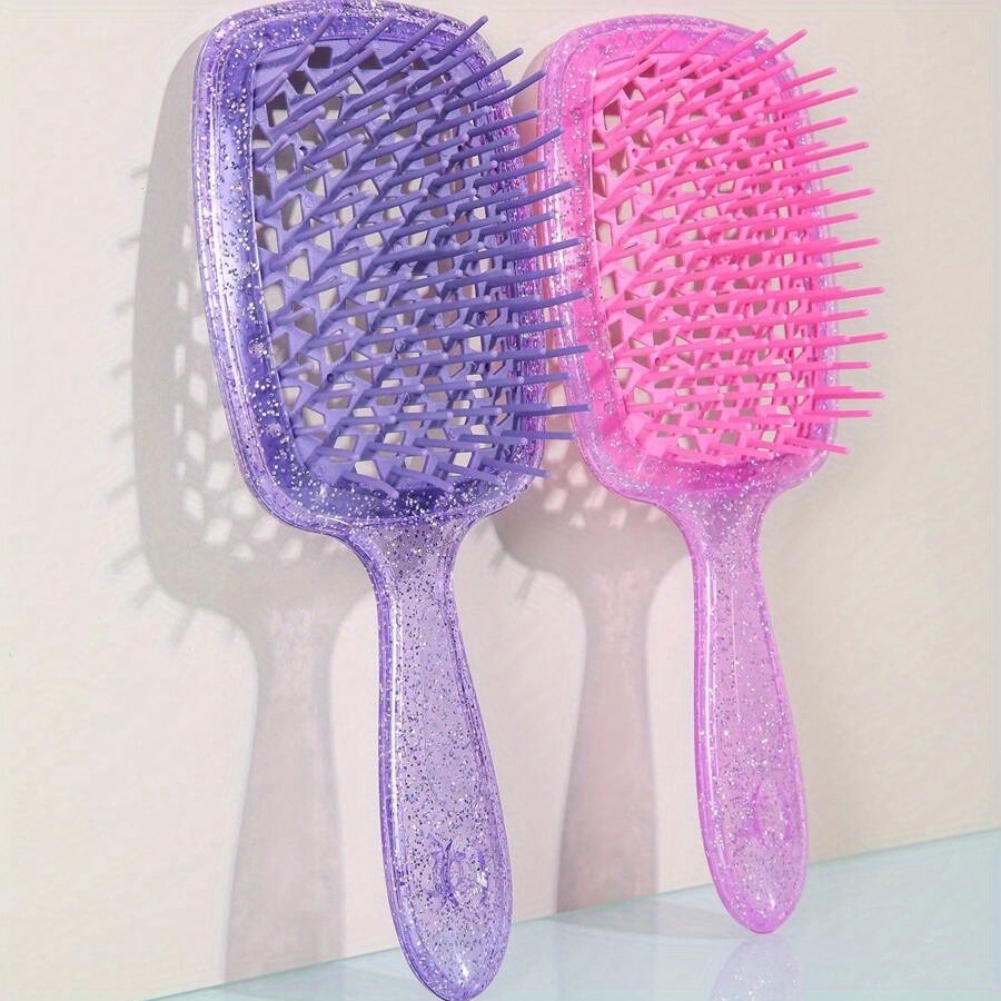 

2pcs Glitter Wide-tooth Hair Comb - Scalp Massage & Styling Brush For All Hair Types, Transparent With Abs Handle