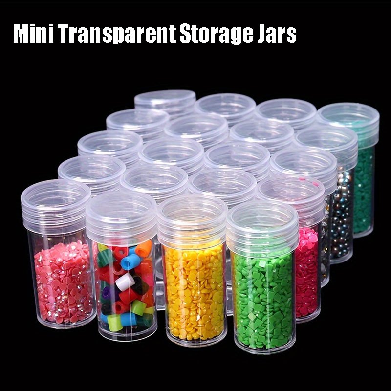 

30/60pcs Plastic Clear Round Storage Bottles, Mini Transparent Storage Jars, 5d Painting Accessories Container, Diamond Embroidery Beads Organizer Tools Art & Craft Supplies