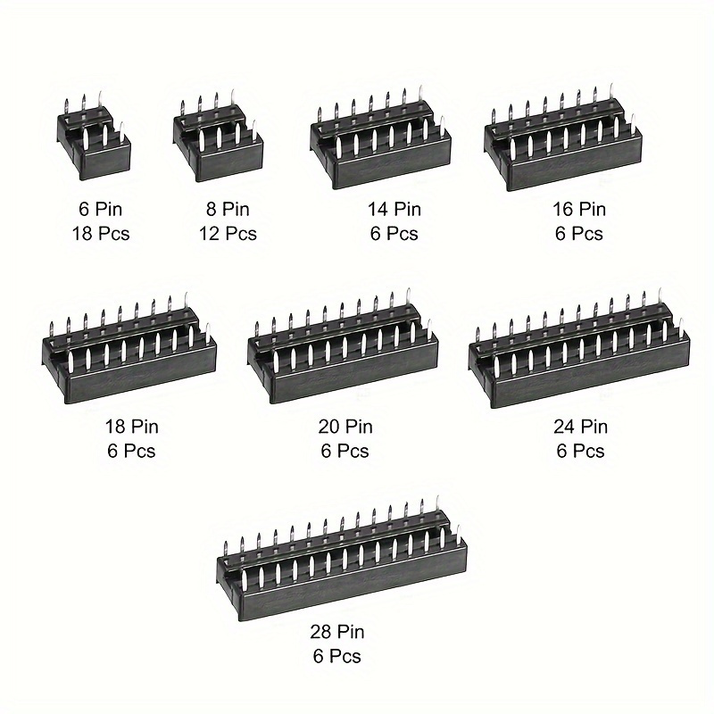 66 piezas de juego de base de chip IC con estuche de almacenamiento, enchufes IC duraderos, pin , tamaños surtidos 6P-28P, 8 , organizador de componentes electrónicos para circuitos y proyectos de bricolaje detalles 0