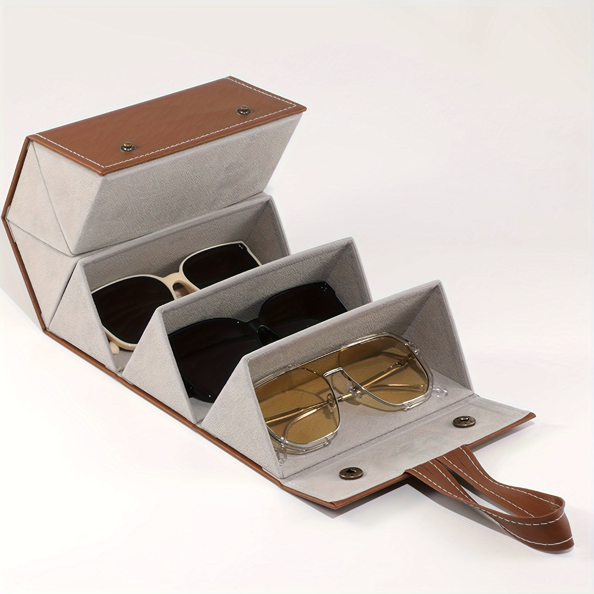 

1pc Glasses Storage Organizer - Foldable Travel Case For Multiple Glasses - 3/4/5/6 Slot Eyeglasses Holder With Hanging Eyewear Display