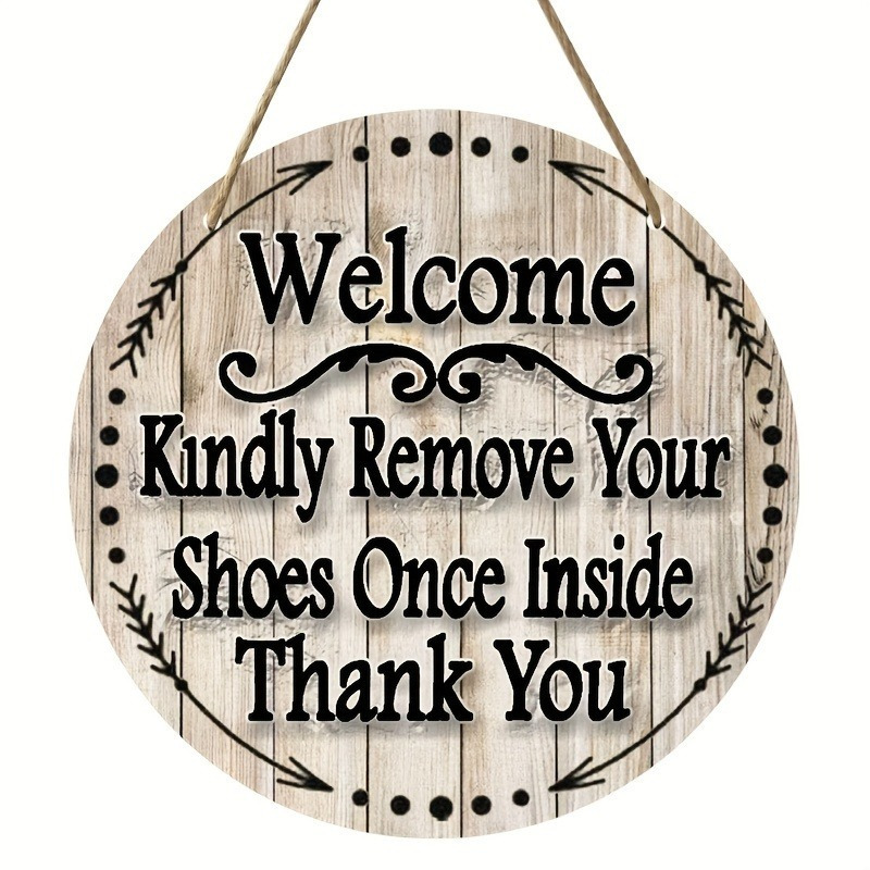 

Welcome Wooden Sign - Circular Plaque Wall Hanging Decor For Home, Restaurant, Bar, Cafe, Garage - 18cm Natural Wood Art Board - Remove Shoes Message - Ideal Gift For Friends