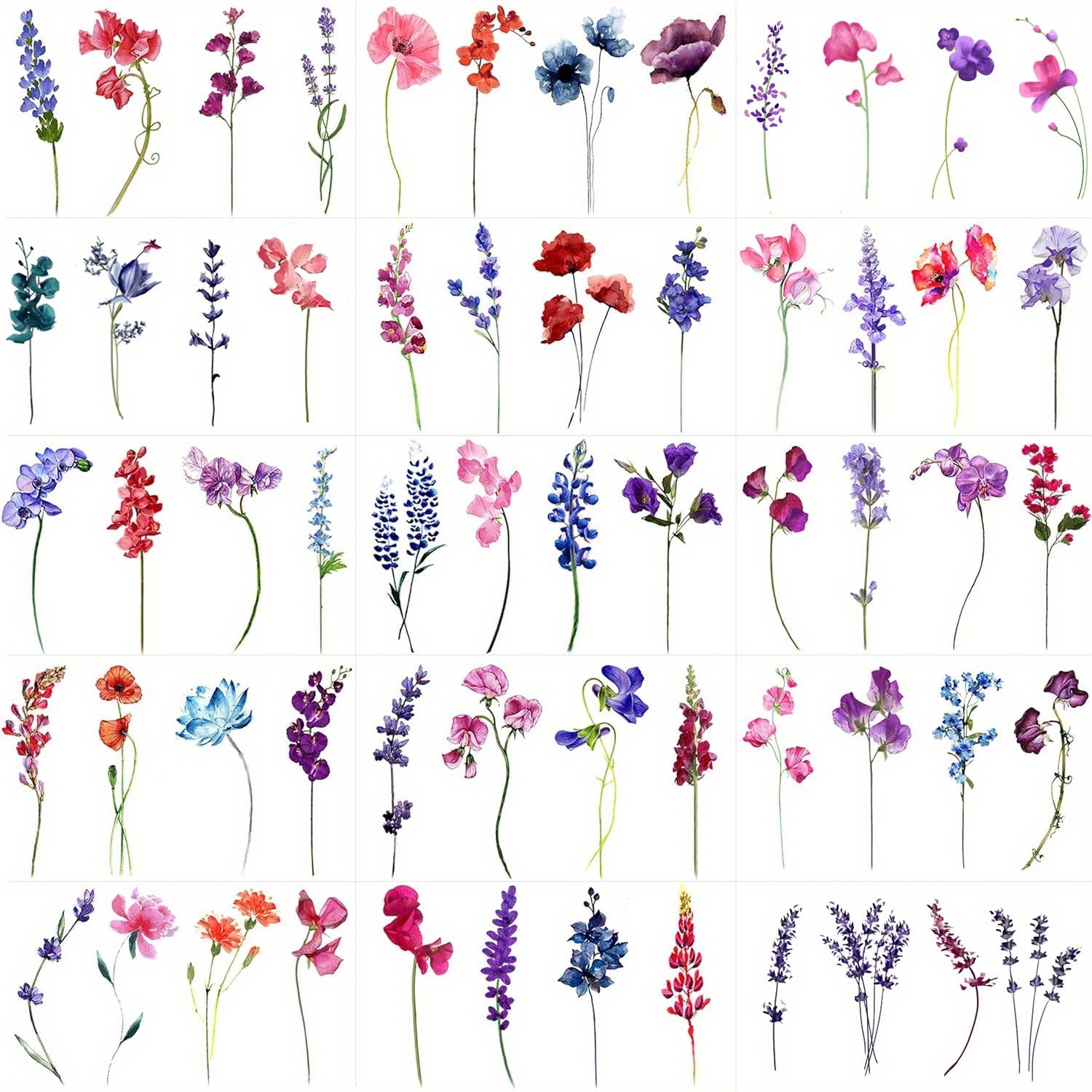 Image of 15 Sheets Lavender Flower Temporary Tattoos Compatible For For Women & Adults - Tiny Violet, & Lavender Stickers | Skin (patch Recommended) | Temporary Tattoo Kit For Parties, Festivals, Everyday |