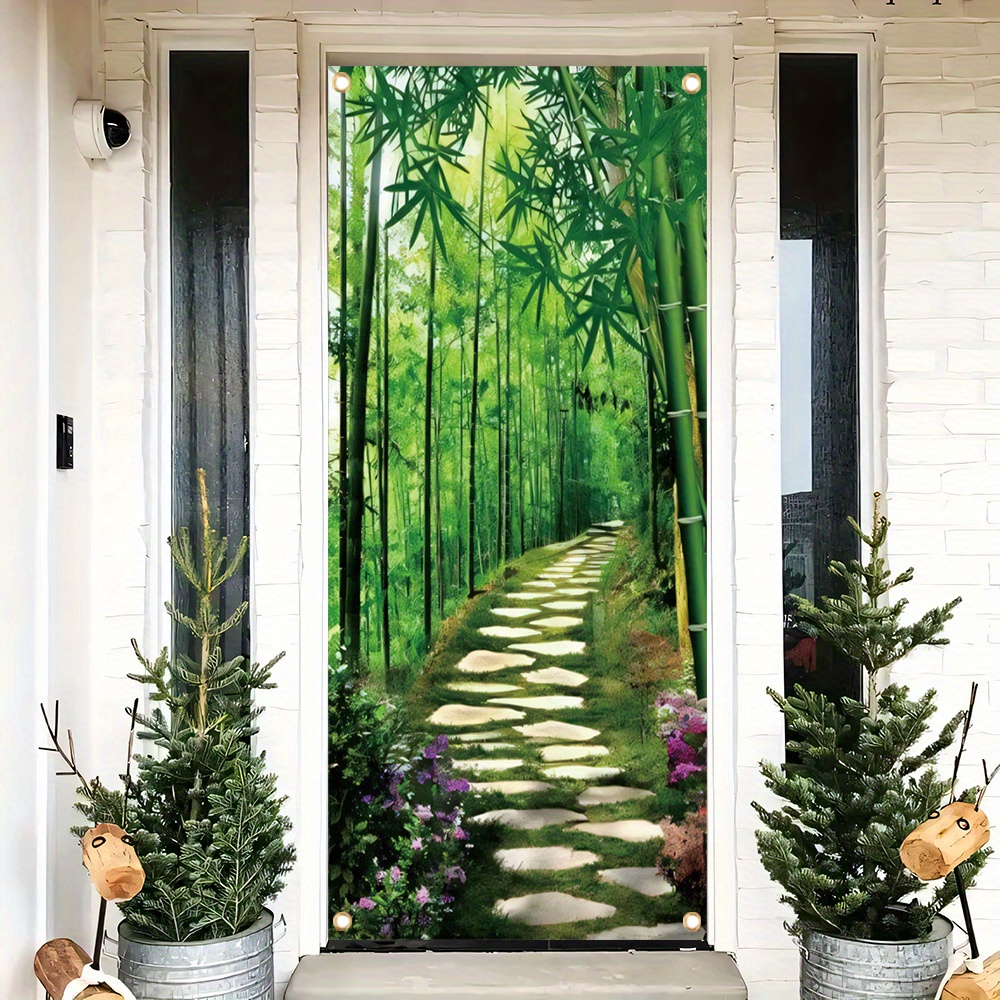 

1pc Contemporary Bamboo Forest Path Door Banner, Vinyl Farmhouse Door Cover, Indoor Outdoor Hanging Sign, Porch Background Decor For Home & Bedroom, 70x35 Inch