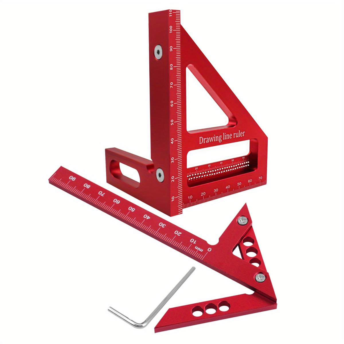 E-shop 2er-Set Zimmermannswinkel, Winkelmesser und Zentrierwerkzeug - Zentrierer aus Aluminiumlegierung, Gehrungswinkel, Dreieck, T-Typ Schreiber,