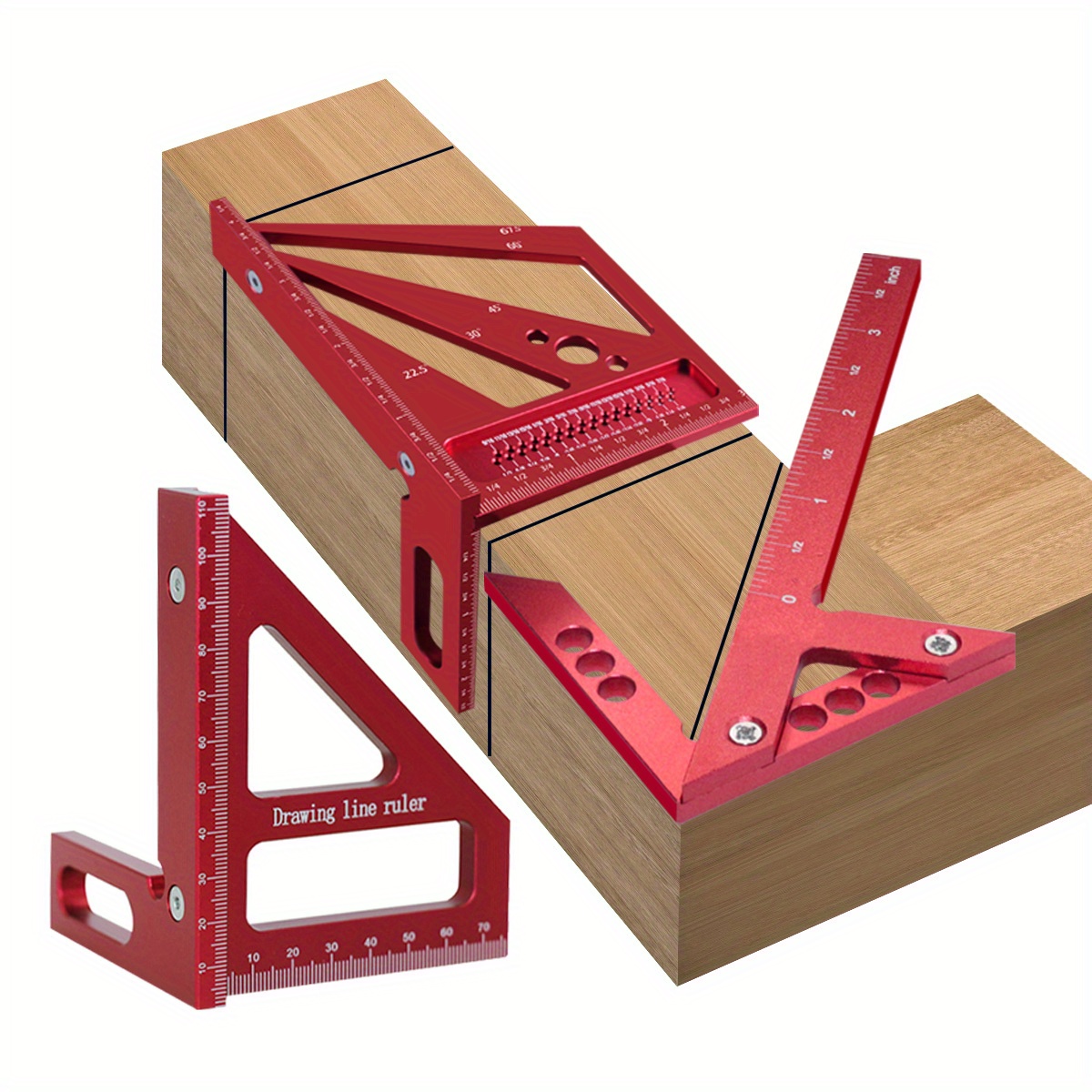 2pcs carpenter square protractor and center scribe gauge kit aluminum alloy center finder miter   ruler t type scriber multi angle layout measuring ruler