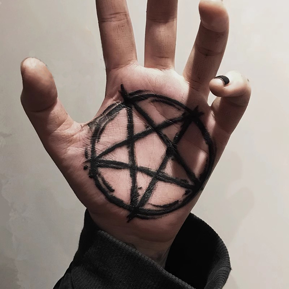 Waterproof Temporary Tattoo Sticker Featuring A Pentagram Design, Perfect For Parties And Long-lasting On The Arm
